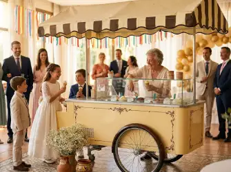 Carrito de helados en comunión en Málaga, una opción divertida para niños y adultos en celebraciones familiares