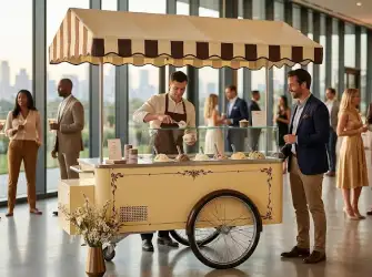 Servicio de carrito de helados para eventos corporativos y de empresa en Málaga, personalizado para tu marca