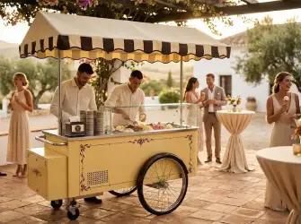 Carrito de helados vintage en evento, una opción original y diferente como postre en Málaga